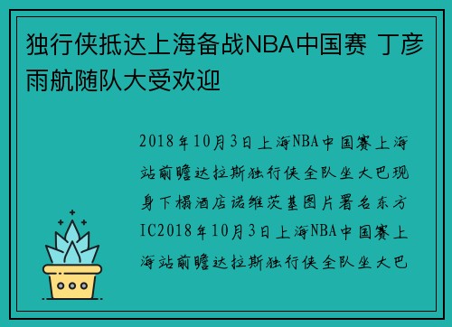 独行侠抵达上海备战NBA中国赛 丁彦雨航随队大受欢迎
